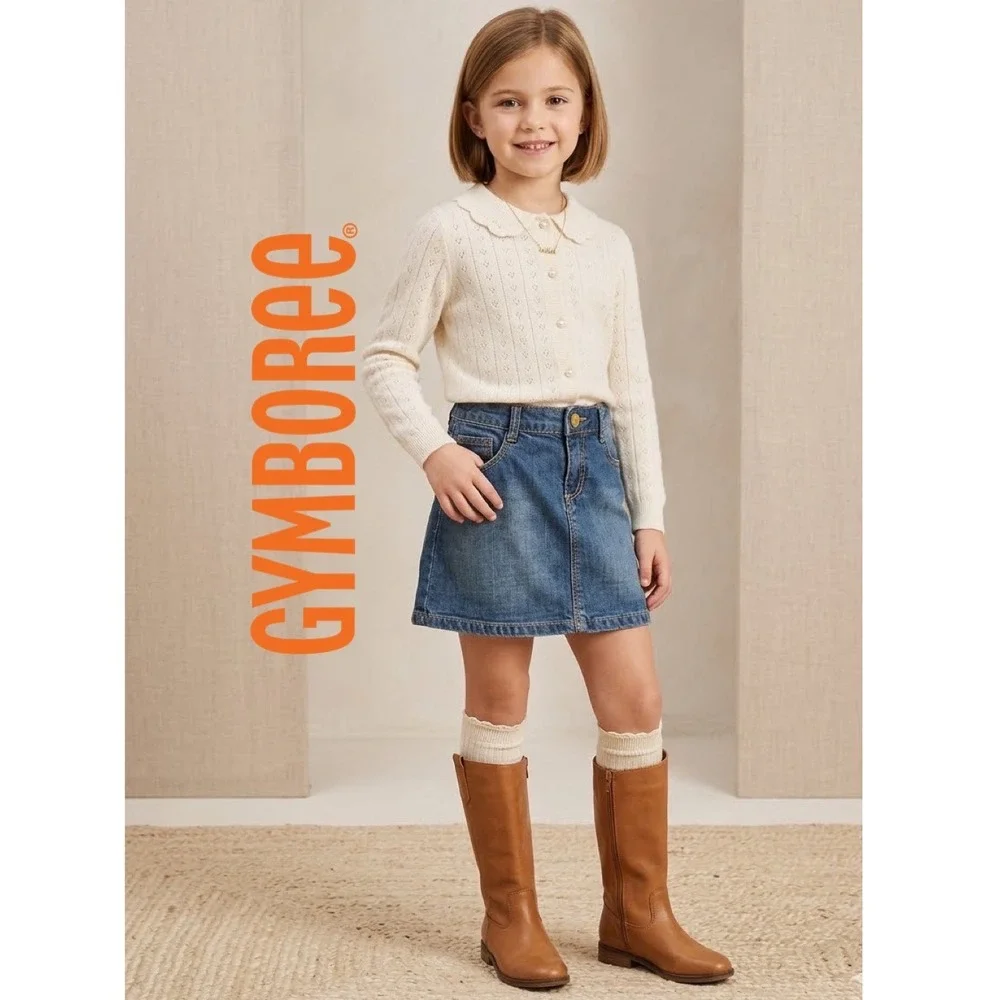 Gymboree Girls Medium Wash Denim Mini Skirt Adjustable‎ Waist Size 6